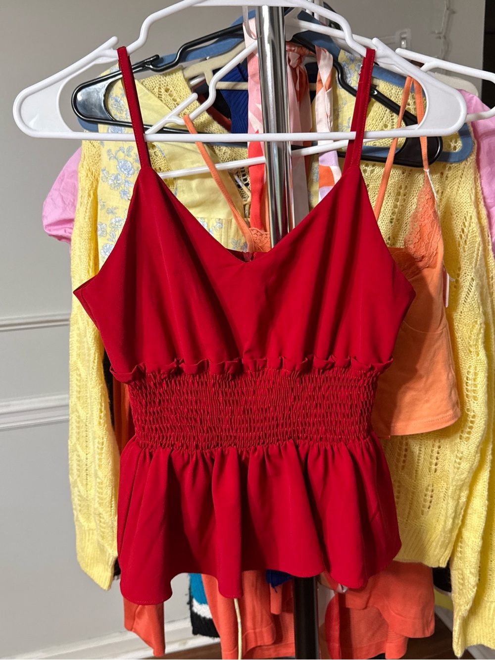 Renvy Red Smocked Peplum Camisole